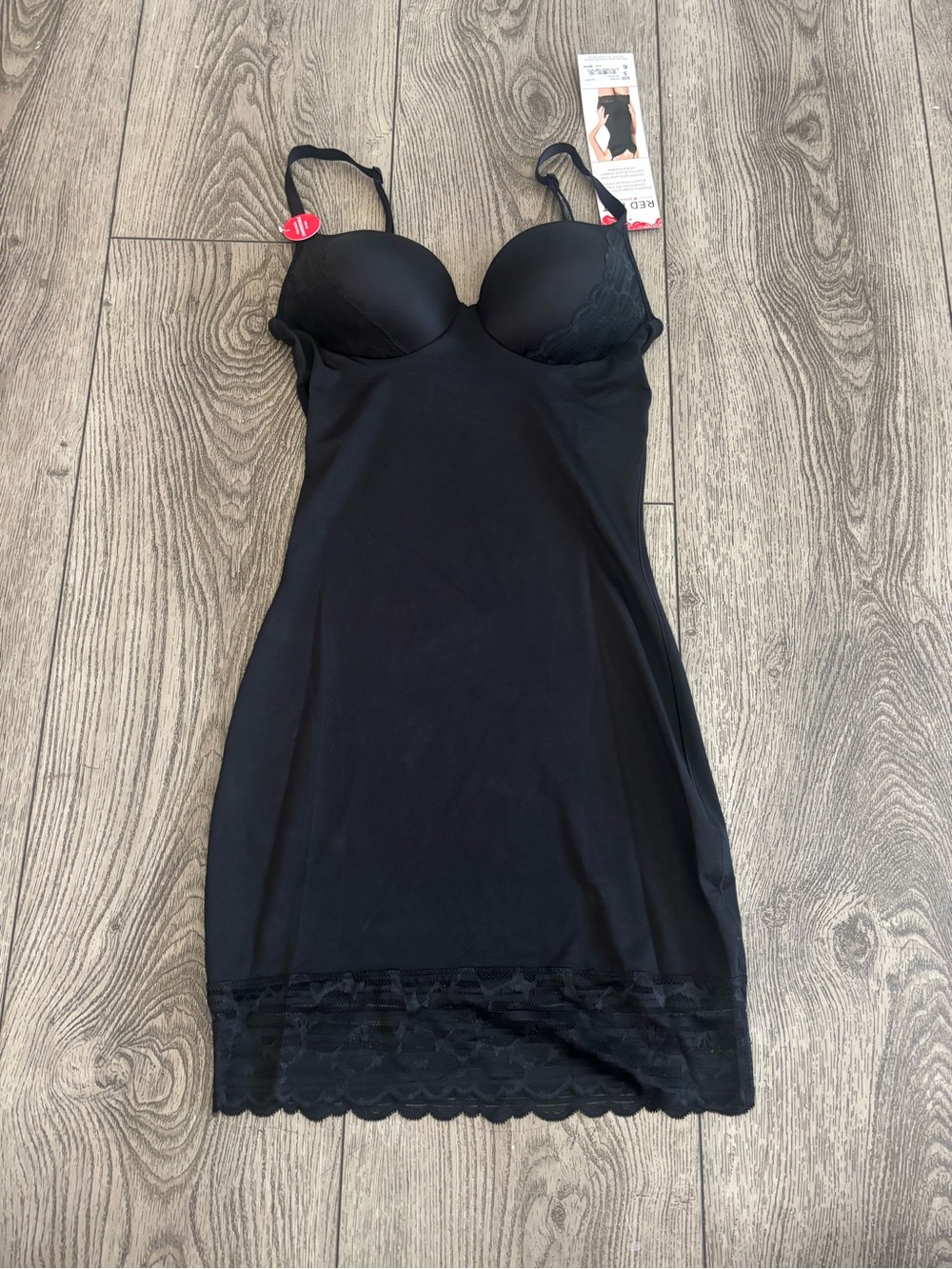 SPANX Black Lace-Trim Shaping Slip with Built-In Bra